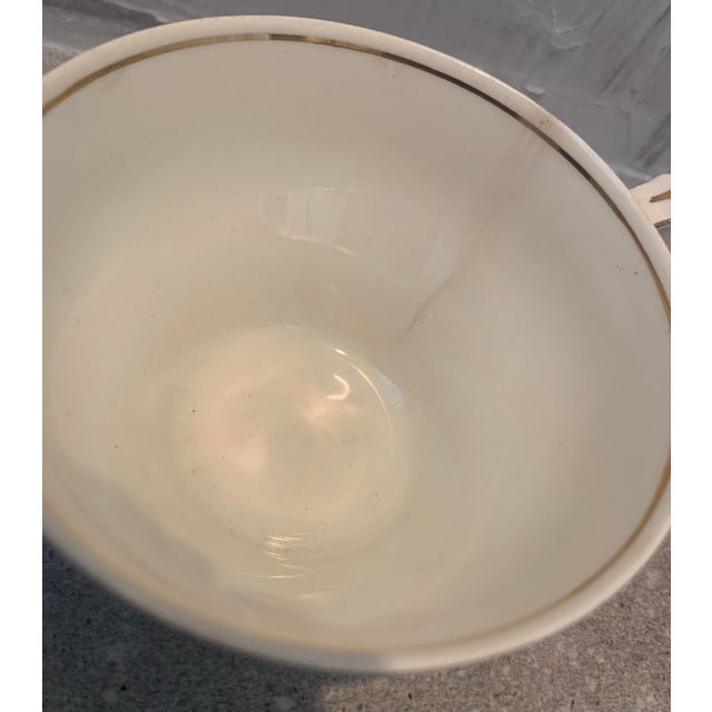 Antique English Bone China J & G Meakin Tea, Coffee Cup & Saucer, Westminster Pattern Featuring an Intricate Green & Gold Band on White- Set of 6 For Sale - Image 11 of 12