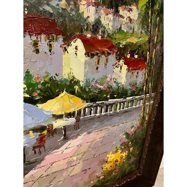 Impressionist Mid 20th Century Signed Original Oil Painting 29.5"x41" Mediterranean Coast For Sale - Image 3 of 9