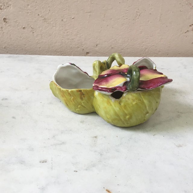 French Country 1900s French Porcelain Pansy Salt Cellar For Sale - Image 3 of 6