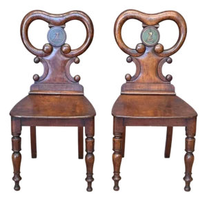 Pair of Early 19th Century English Regency Mahogany Hall Chairs