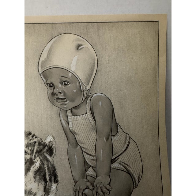 Original graphite pencil drawing by American artist and illustrator Theodore E. Schrock (1879–1952), depicting a young...