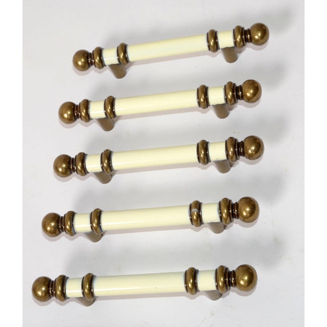 Set of 5 Mid-Century Modern Brass and enamel drawer handles, cabinet knobs with screw is perfect for reaching up to high...