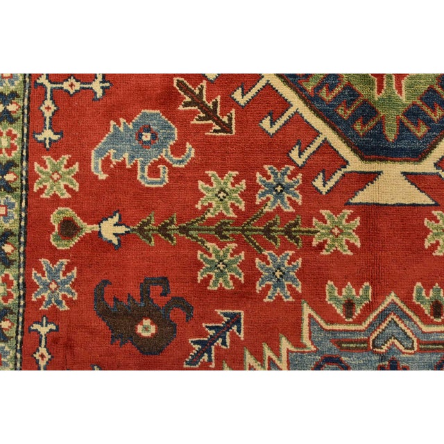 Kazak Rug 6’1” X 8’8” Red Wool Tribal Hand-Knotted Oriental Carpet For Sale - Image 9 of 14