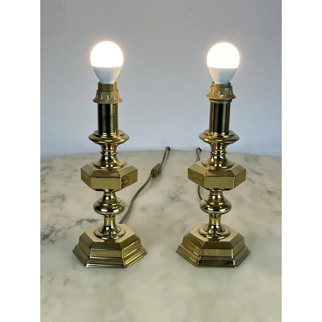 Gold Italian Brass Table Lamps, 1980s, Set of 2 For Sale - Image 8 of 10