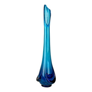 Mid-Century Atomic Blue Art Glass Swung Vase - 24" For Sale