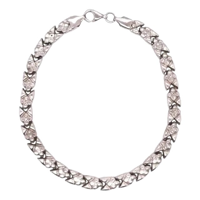 14 Karat White Gold Fancy Link Bracelet For Sale