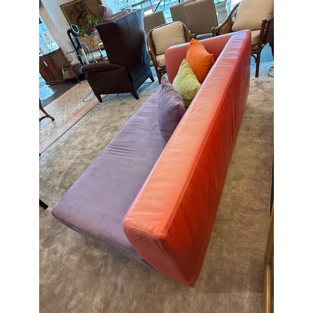 2000 - 2009 Lavender Micro-Suede + Rose Pink Leather Chaise Sofa For Sale - Image 5 of 12