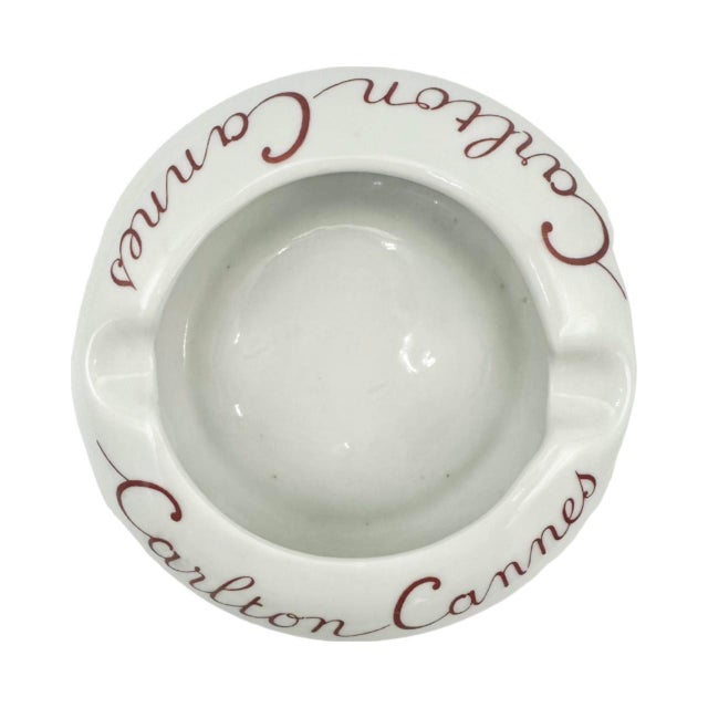 Ceramic Vintage Carlton Cannes France Hotel White Porcelain Ashtray For Sale - Image 7 of 13