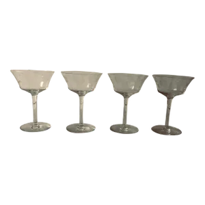 Vintage Clear Etched Floral Design Stemware- Set of 4