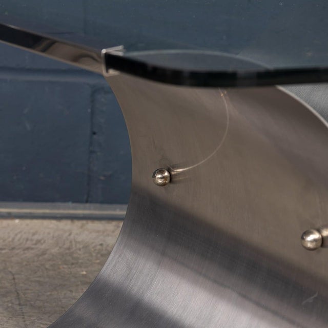 Vintage French Brushed Steel and Glass Coffee Table by François Monnet for Kappa, 1970s For Sale - Image 12 of 18