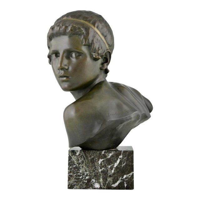 Constant Roux, Bust of Young Achilles, 1920, Bronze on Marble Base For Sale - Image 3 of 11