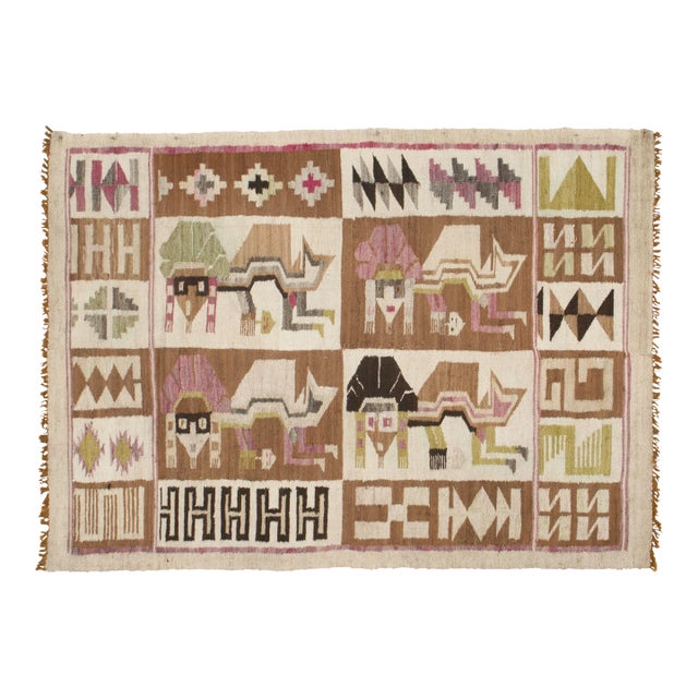 Vintage Scandinavian Wool Kilim With Pictorials by Rug & Kilim, 1950-1959 For Sale