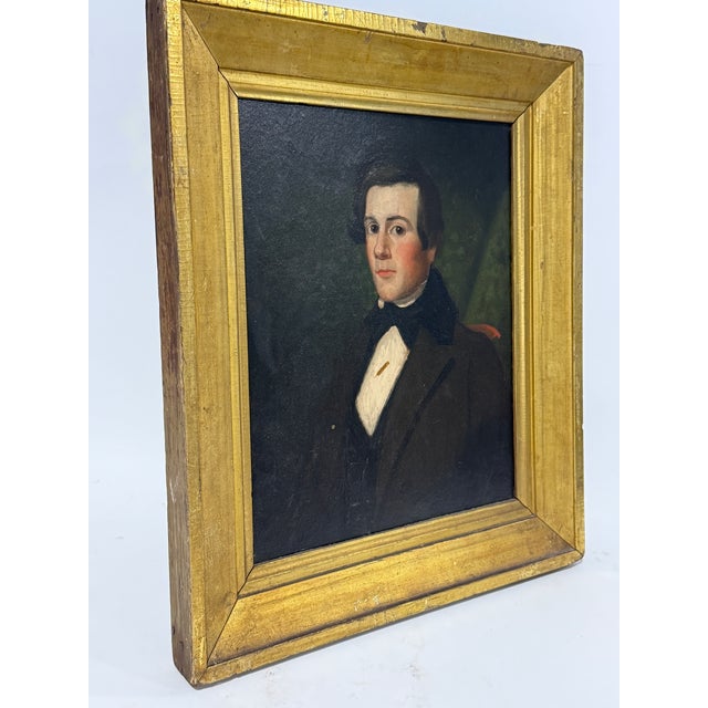 Wood American Folk Art Portrait of a Gentleman, Circa 1840-1860 New England School For Sale - Image 7 of 8