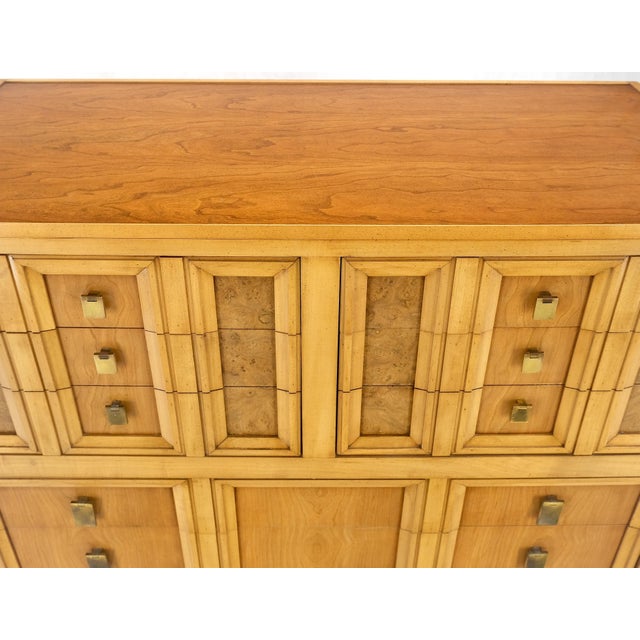 Burl Wood Panel Brass Birch 7 Drawer Mid Century Modern High Boy Dresser For Sale - Image 9 of 12