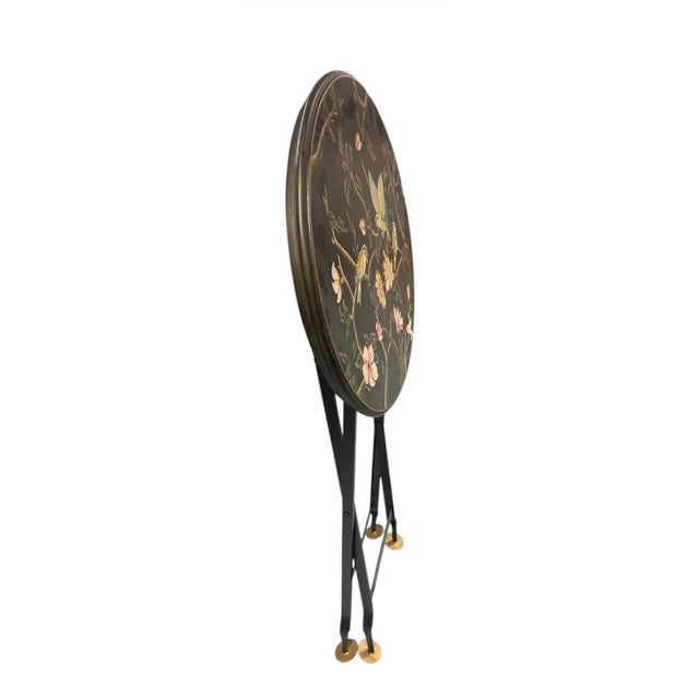 Vintage Grand & C. Chinoiserie Hand-Painted Metal Folding Side Table For Sale - Image 4 of 10