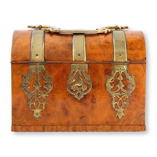 Antique English Burlwood Box W/ Brass Mounts For Sale - Image 4 of 8