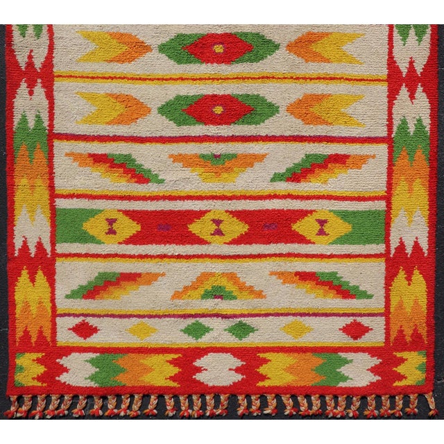 Tribal Vintage Moroccan Rug With All-Over Tribal Motif Design in Red, Green & Yellow 5'10 X 8'11 For Sale - Image 3 of 12