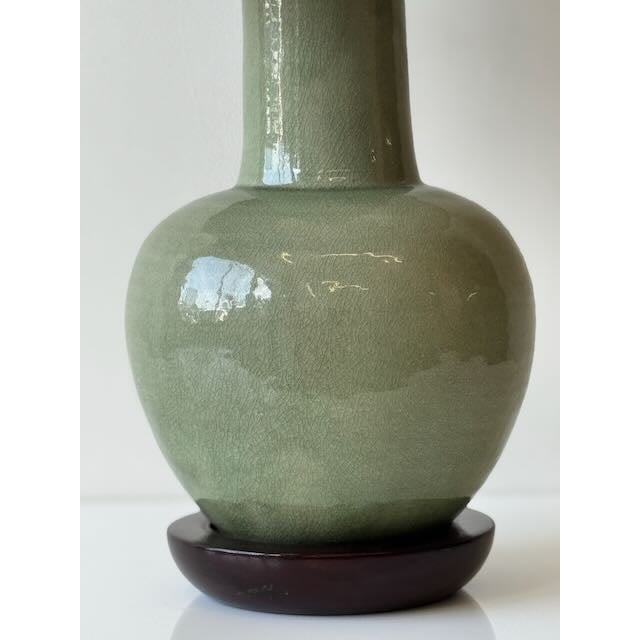Mid-Century Modern 1950's Celadon Ceramic Table Lamp For Sale - Image 3 of 10