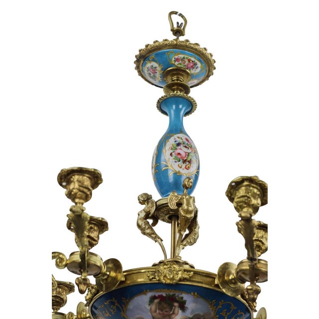Louis XVI Style Sevres Porcelain Chandelier for 15 Candles For Sale - Image 4 of 8