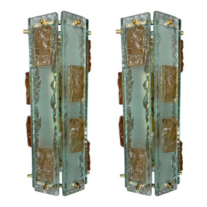 1960s Pair of Murano Glass and Brass Sconces