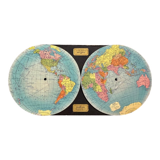 Vintage 1930s World Map Decor For Sale
