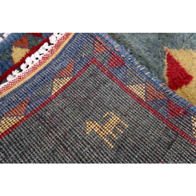 Handmade vintage Persian Gabbeh rug in sea green color. The rug is from the end of 20th century in original good...