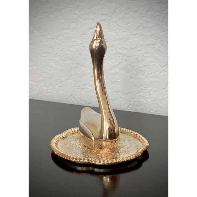 Metal Diminutive Mid 20th-Century Brass Swan on a Dish Ring Holder, Hong Kong For Sale - Image 7 of 17