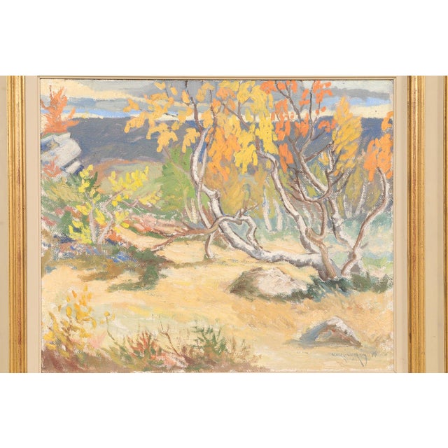 Cream Mid 20th Century Framed Swedish Autumn Landscape Painting For Sale - Image 8 of 12