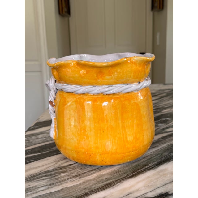 Ceramic Made in Italy Trompe L’Oleil Yellow Cache Pot For Sale - Image 7 of 12