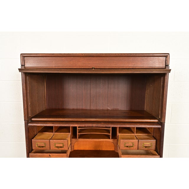 Antique Mission Oak Arts & Crafts Barrister Bookcase With Drop Front Secretary Desk by Gunn, Circa 1920s For Sale In South Bend - Image 6 of 14