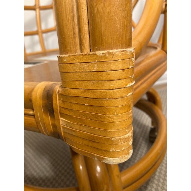 Tan 1980s Vintage Lane Venture Rattan and Bamboo Swivel Chairs - A Pair For Sale - Image 8 of 9