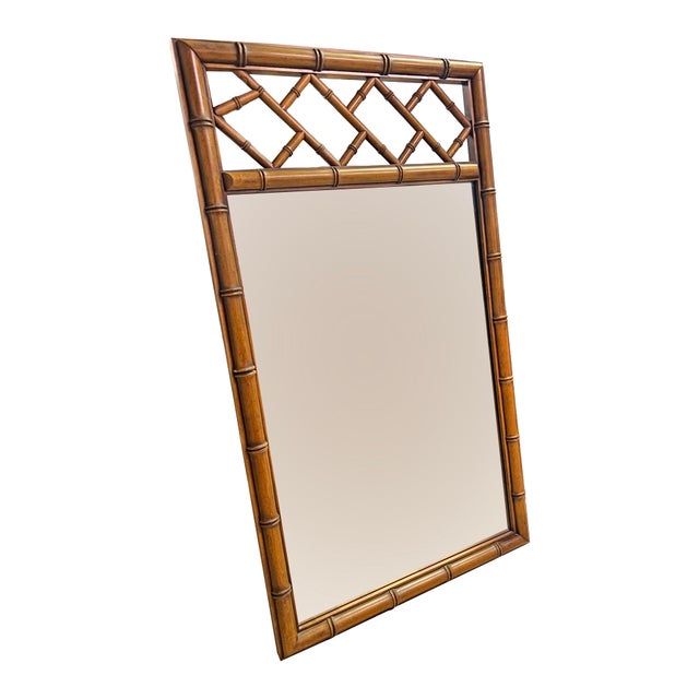 Vintage Faux Bamboo Wood Wall Mirror in Boho Chic Coastal Modern Style For Sale - Image 4 of 6