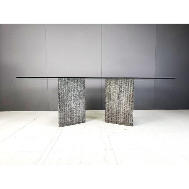 1970s Vintage Brutalist GLass and Marble Dining Table, 1970s For Sale - Image 5 of 11
