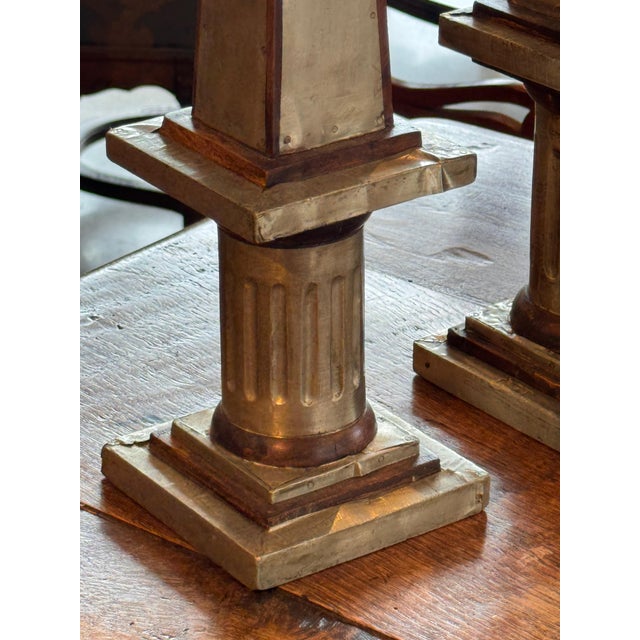 Traditional Pair of Polished Tin and Wood Obelisks For Sale - Image 3 of 9