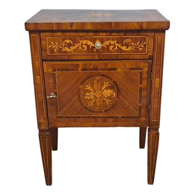 18th Century Inlaid Bedside Table, Lombardy For Sale