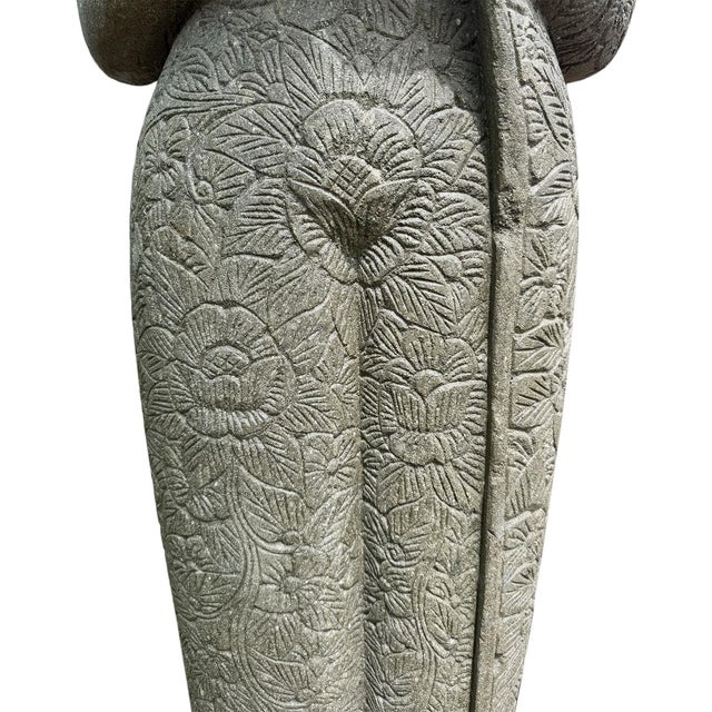 Stone Vintage Asian Stone Carved Standing Garden Buddha Statue For Sale - Image 7 of 7
