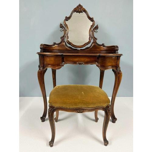 French Louis XV Revival Dressing Table with Mirror and Stool, 1890s, Set of 2 For Sale - Image 11 of 15