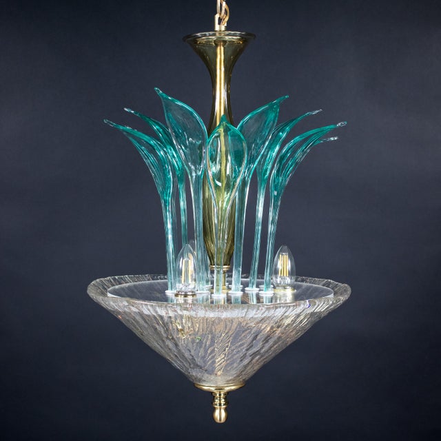 Gold Mid‑Century Murano Glass Pendant With Copper Aventurina and Millefiori in the Manner of Barovier For Sale - Image 8 of 18