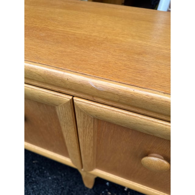 Mid 20th Century Mid 20th Century Modern Oak Credenza With Paneled Doors and Sculpted Base For Sale - Image 5 of 12