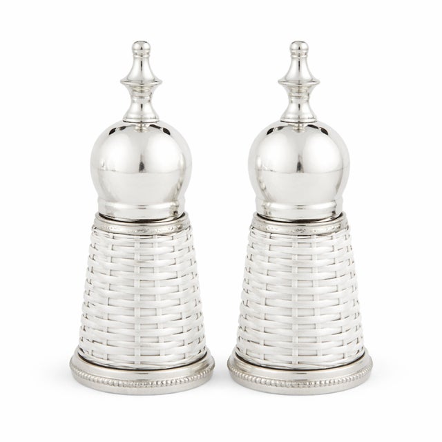 White Wicker Salt and Pepper Shaker For Sale