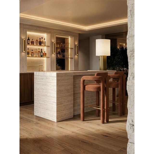Double Arch Bar Stool in Orange Chenille from Insidherland For Sale - Image 9 of 10