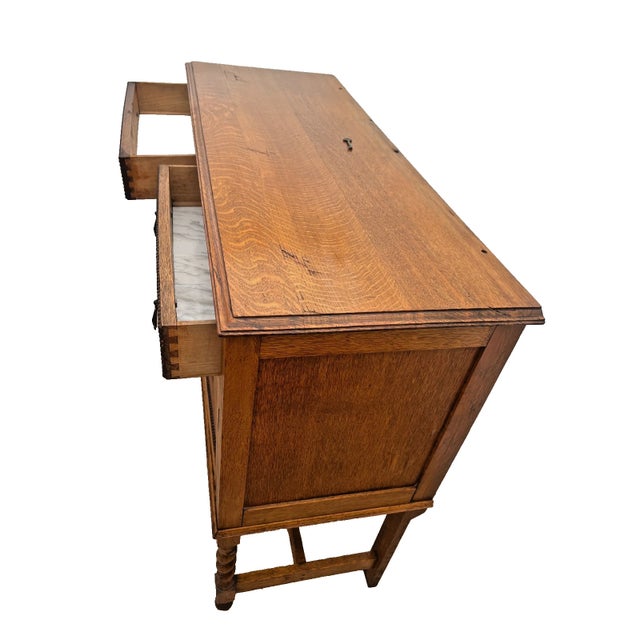 Early 20th Century English Jacobean Revival Carved Oak Buffet, Credenza Barley Twist Legs, Mirror For Sale - Image 14 of 15