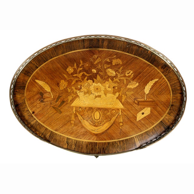 French Louis XVI Style Marquetry Table A' Ecrire For Sale - Image 3 of 13