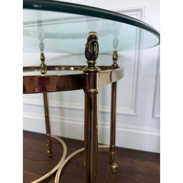 Pair of Vintage LaBarge Style Brass & Glass End Tables | Neoclassical Hollywood Regency For Sale - Image 6 of 10