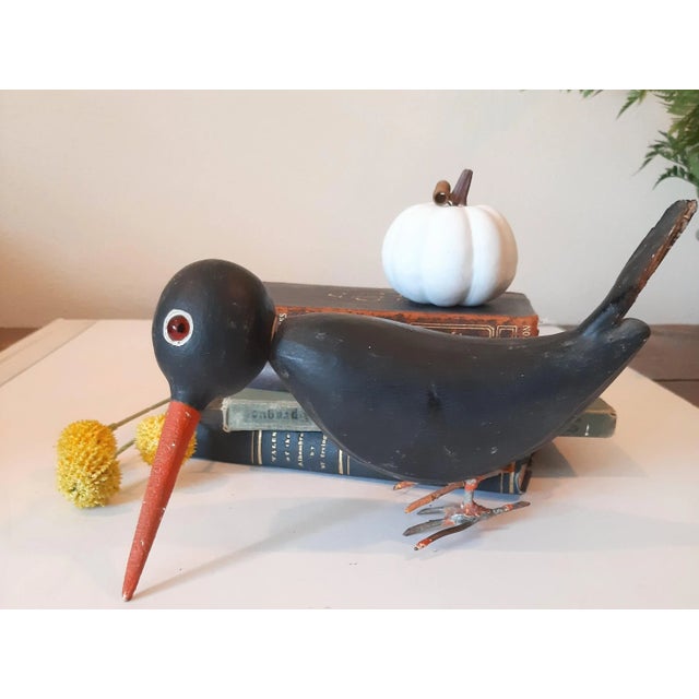 Folk Art Folk Art Wooden Blackbird Crow Bird For Sale - Image 3 of 11
