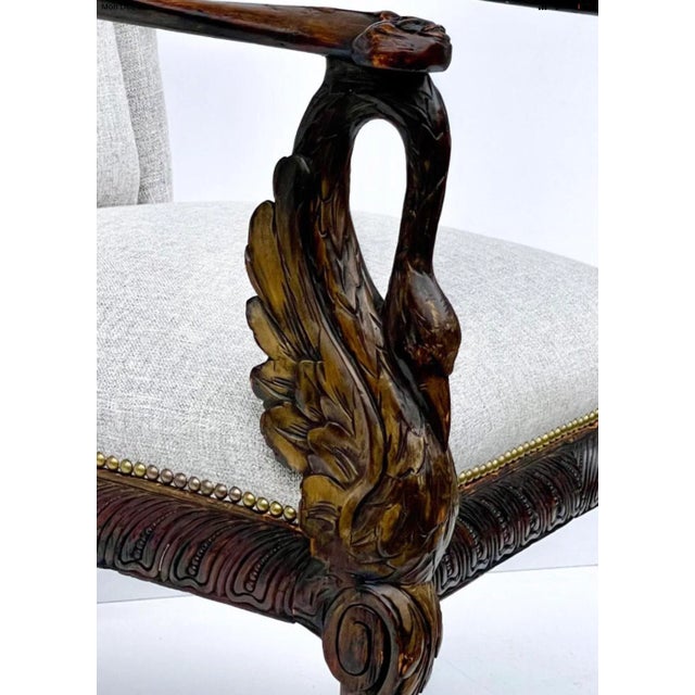 Mid 19th Century 19th-C. Italian Neo-Classical Style Carved Walnut Arm Chair With Swan Form Arms For Sale - Image 5 of 10
