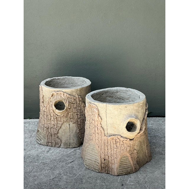 Handcrafted Faux Bois Cement Planters - A Pair For Sale - Image 13 of 18