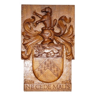 Large Antique Hand-Carved Oak Heraldic Coat of Arms Armorial Panel For Sale
