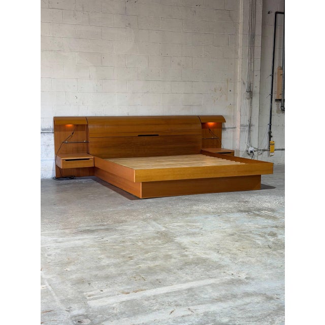 Mid-Century Modern Teak King Platform Bed With Built-in Nightstands and Lights Danish Mid-Century Modern 1970s For Sale - Image 3 of 13