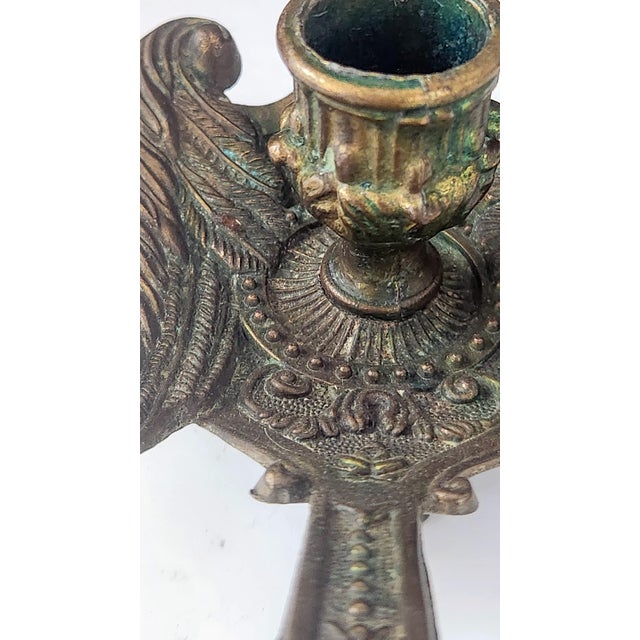 Verdigris Antique Brass Rococo Revival Chamberstick Candle Holder With Verdigris Patina For Sale - Image 8 of 12